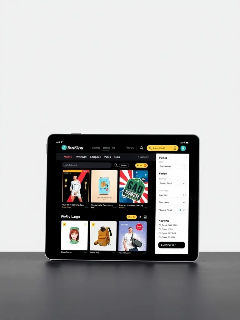 An e-commerce store interface featuring product listings, shopping cart, and secure checkout process, highlighting ease of use and mobile responsiveness.